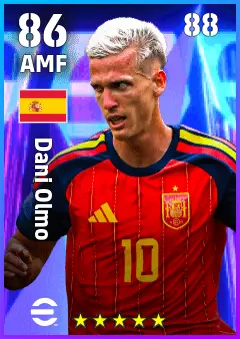 Dani Olmo eFootball 2026 player card — 86 OVR AMF