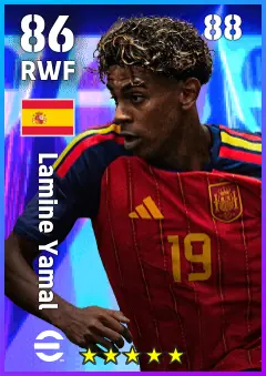 Lamine Yamal eFootball 2026 player card — 86 OVR RWF
