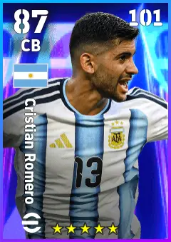 Cristian Romero eFootball 2026 player card — 87 OVR CB