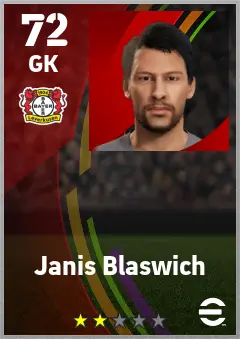 Janis Blaswich eFootball 2026 player card — 72 OVR GK