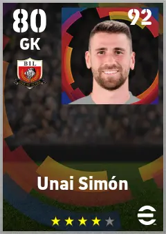 Unai Simon eFootball 2026 player card — 80 OVR GK
