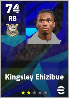 Kingsley Ehizibue eFootball 2026 player card — 74 OVR RB