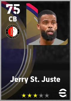 Jerry St. Juste eFootball 2026 player card — 75 OVR CB