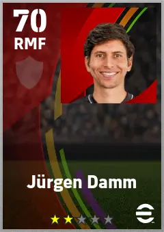 Jurgen Damm eFootball 2026 player card — 70 OVR RMF