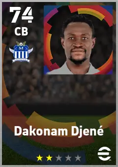 Dakonam Djene eFootball 2026 player card — 74 OVR CB