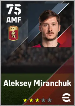 Aleksey Miranchuk eFootball 2026 player card — 75 OVR AMF