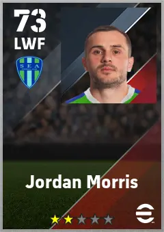 Jordan Morris eFootball 2026 player card — 73 OVR LWF
