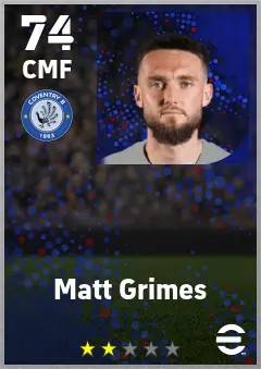 Matt Grimes eFootball 2026 player card — 74 OVR CMF