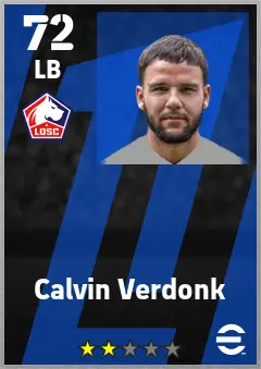 Calvin Verdonk eFootball 2026 player card — 72 OVR LB