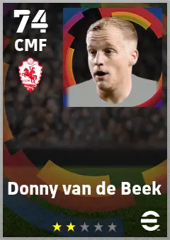 Donny van de Beek eFootball 2026 player card — 74 OVR CMF