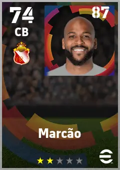 Marcao eFootball 2026 player card — 74 OVR CB