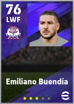 Emiliano Buendia eFootball 2026 player card — 76 OVR LWF