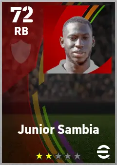 Junior Sambia eFootball 2026 player card — 72 OVR RB