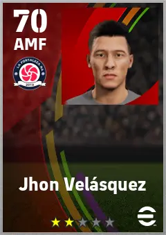 Jhon Velasquez eFootball 2026 player card — 70 OVR AMF