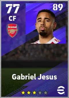 Gabriel Jesus eFootball 2026 player card — 77 OVR CF