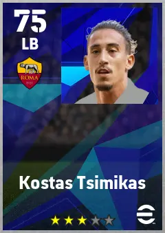 Kostas Tsimikas eFootball 2026 player card — 75 OVR LB