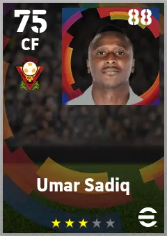 Umar Sadiq eFootball 2026 player card — 75 OVR CF