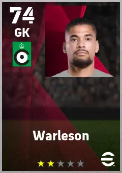 Warleson eFootball 2026 player card — 74 OVR GK