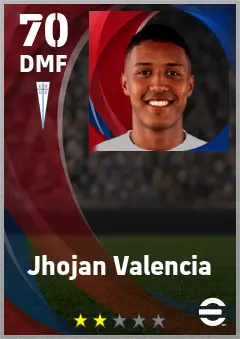 Jhojan Valencia eFootball 2026 player card — 70 OVR DMF