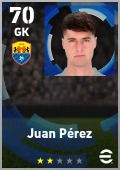 Juan Perez eFootball 2026 player card — 70 OVR GK
