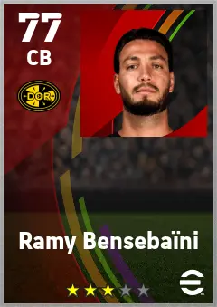 Ramy Bensebaini eFootball 2026 player card — 77 OVR CB