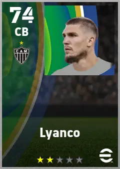 Lyanco eFootball 2026 player card — 74 OVR CB