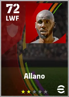 Allano eFootball 2026 player card — 72 OVR LWF