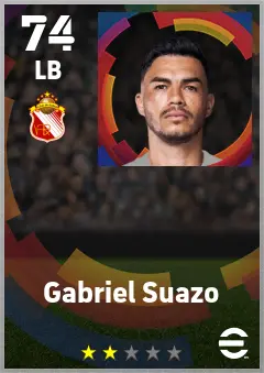 Gabriel Suazo eFootball 2026 player card — 74 OVR LB