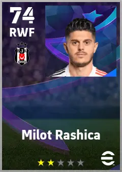 Milot Rashica eFootball 2026 player card — 74 OVR RWF