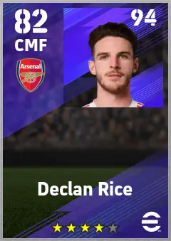 Declan Rice eFootball 2026 player card — 82 OVR CMF