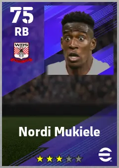 Nordi Mukiele eFootball 2026 player card — 75 OVR RB