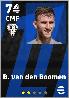 B. van den Boomen eFootball 2026 player card — 74 OVR CMF