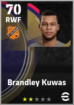 Brandley Kuwas eFootball 2026 player card — 70 OVR RWF