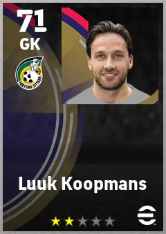 Luuk Koopmans eFootball 2026 player card — 71 OVR GK