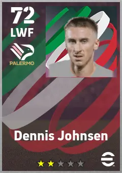 Dennis Johnsen eFootball 2026 player card — 72 OVR LWF