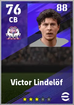 Victor Lindelof eFootball 2026 player card — 76 OVR CB