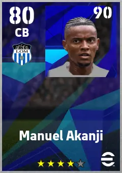 Manuel Akanji eFootball 2026 player card — 80 OVR CB