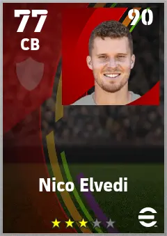 Nico Elvedi eFootball 2026 player card — 77 OVR CB