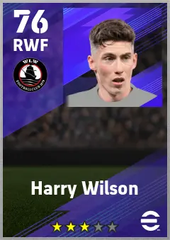 Harry Wilson eFootball 2026 player card — 76 OVR RWF