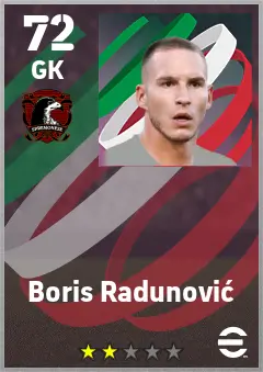 Boris Radunovic eFootball 2026 player card — 72 OVR GK