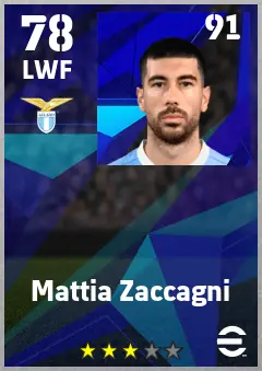 Mattia Zaccagni eFootball 2026 player card — 78 OVR LWF