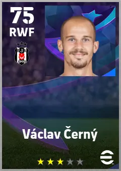Vaclav Cerny eFootball 2026 player card — 75 OVR RWF