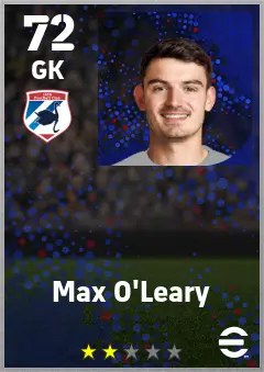 Max O Leary eFootball 2026 player card — 72 OVR GK