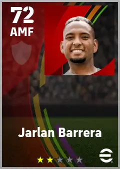Jarlan Barrera eFootball 2026 player card — 72 OVR AMF