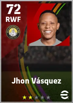 Jhon Vasquez eFootball 2026 player card — 72 OVR RWF