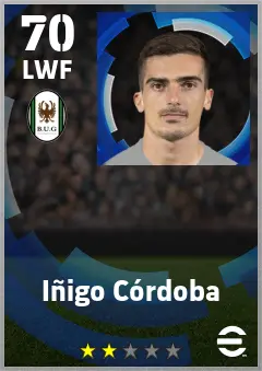 Inigo Cordoba eFootball 2026 player card — 70 OVR LWF
