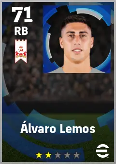 Alvaro Lemos eFootball 2026 player card — 71 OVR RB