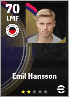 Emil Hansson eFootball 2026 player card — 70 OVR LMF