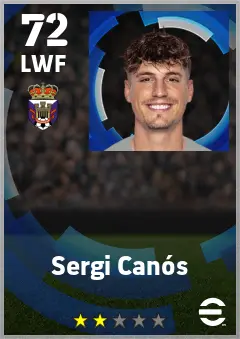 Sergi Canos eFootball 2026 player card — 72 OVR LWF
