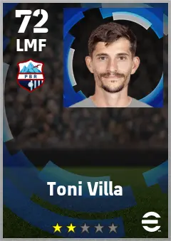 Toni Villa eFootball 2026 player card — 72 OVR LMF
